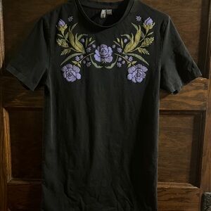 ASOS Black Tee with Purple Floral Embellishment , Size M